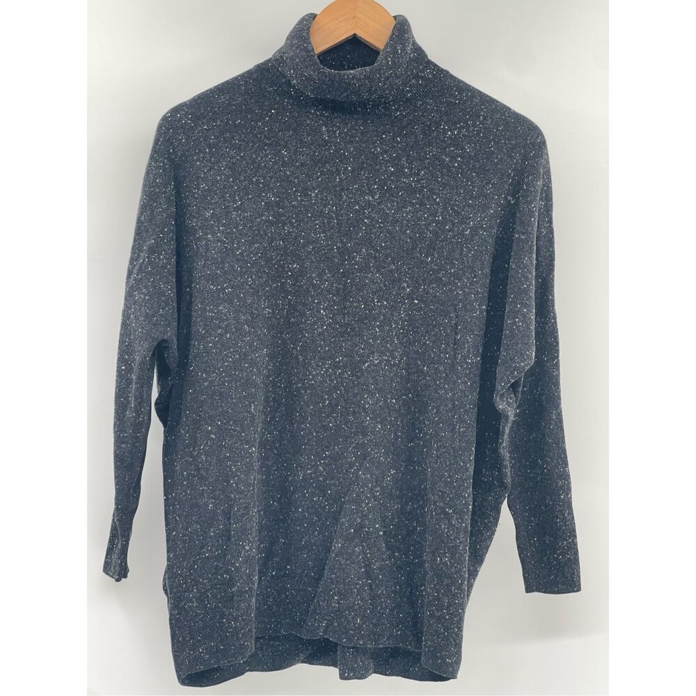 Cos Sweater Turtleneck 100% Wool Women Small‎ Black Gray White Marled Pullover